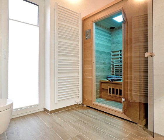 Badezimmer mit Sauna, © Ferienhäuser Brieden